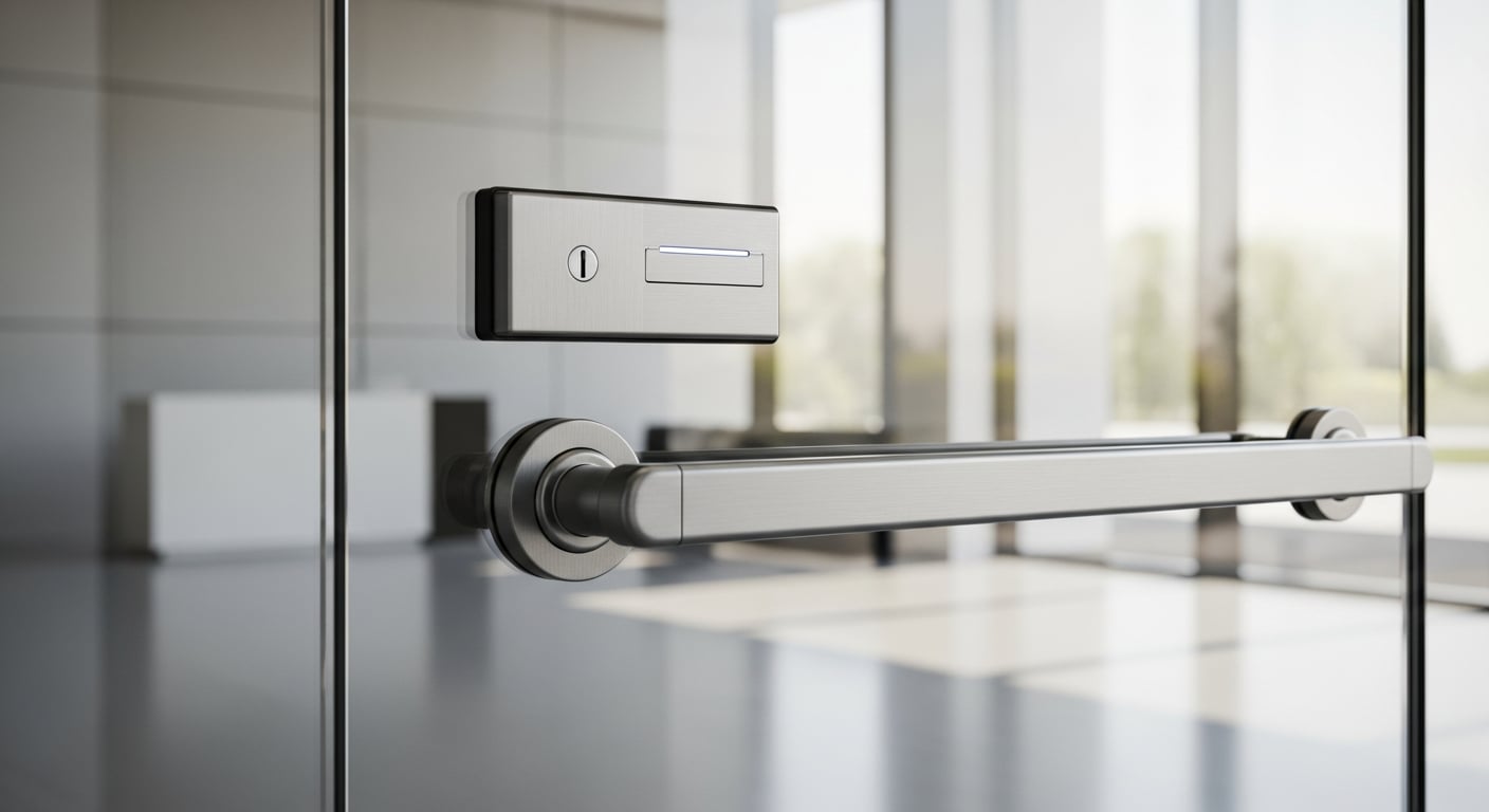 Plano commercial locksmith installing high-security mortise lock on office building entry