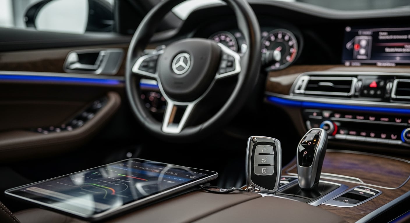 Plano European luxury locksmith using BMW ISTA diagnostic software to program a Comfort Access smart key