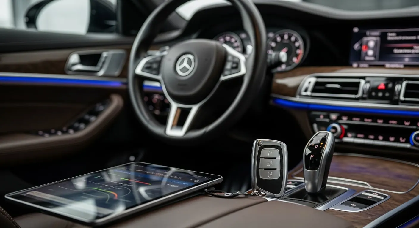 Plano European luxury locksmith using BMW ISTA diagnostic software to program a Comfort Access smart key