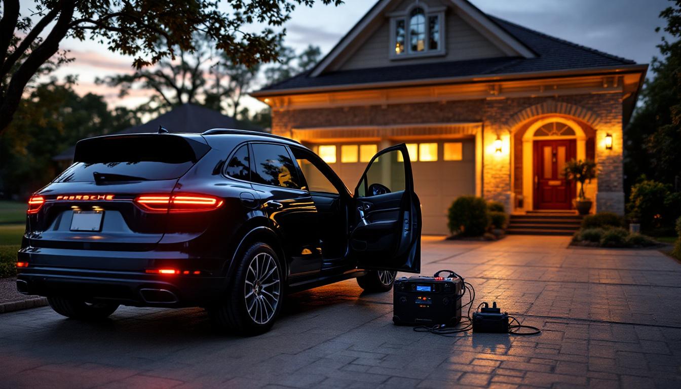 Plano luxury locksmith preparing AVDI VAG-platform Porsche-tier programming equipment beside a Cayenne