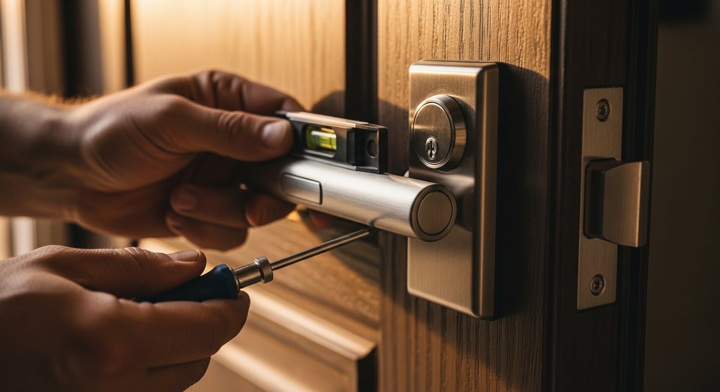 Plano residential locksmith installing smart deadbolt on a single-family home front door