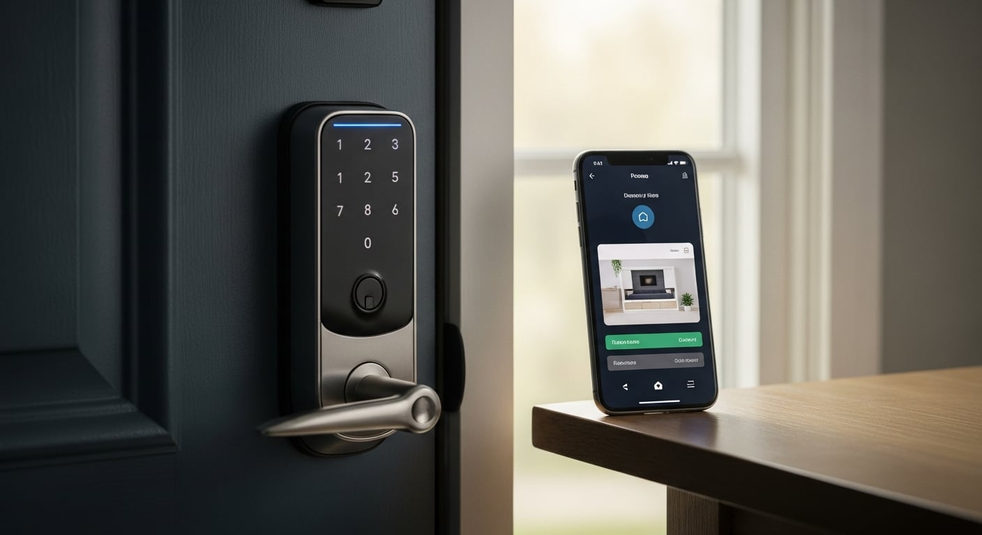 Plano smart lock installation — Z-Wave smart deadbolt being installed on a residential front door