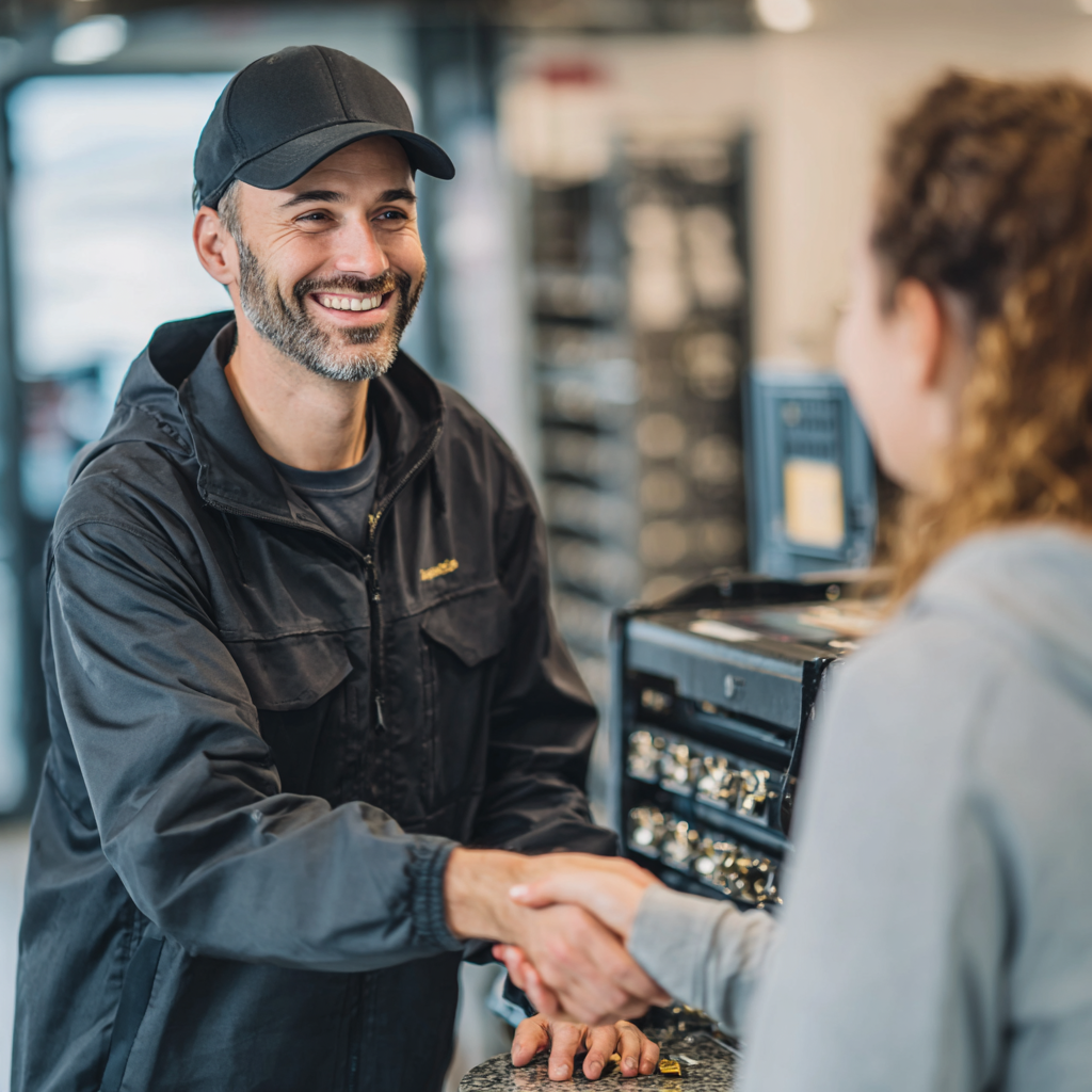 Locksmith technician helping customer in Plano TX
