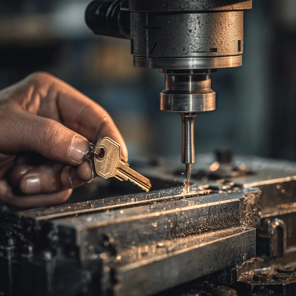 Car key being cut on precision machine in Plano TX